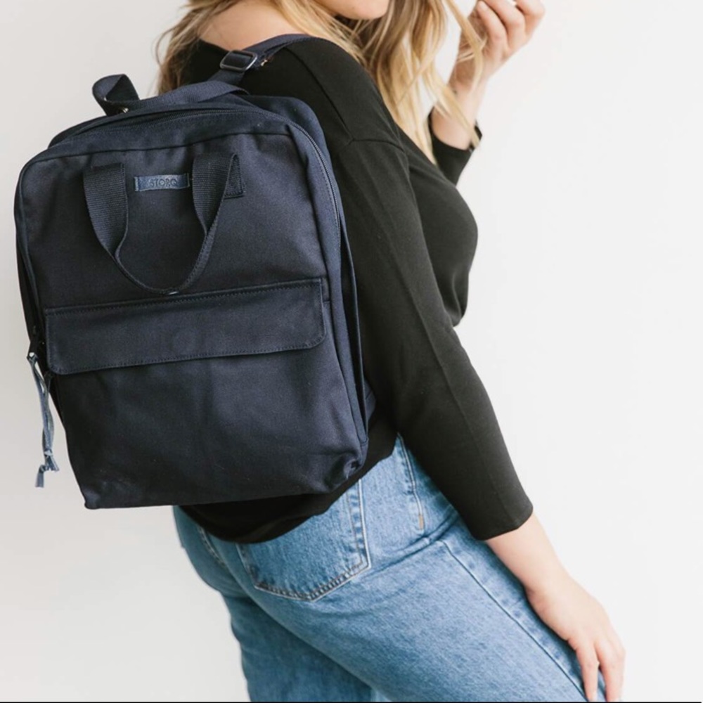 Storq carryall black canvas backpack diaper bag